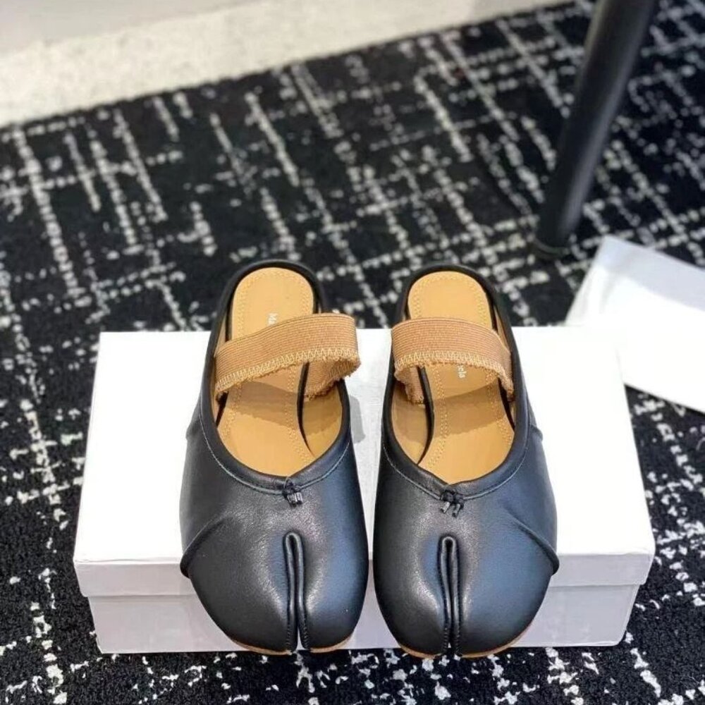 Maison Margiela Tabi Ballet Flats Black Size 38 US8 w/ Elastic Band Japan